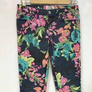 AEROPOSTALE WOMEN'S SZ 1/2 REG JEANS BLUE, PINK FLORAL ASHLEY ULTRA SKINNY DENIM